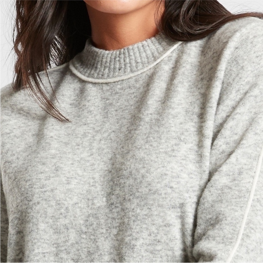 Athleta Merino Wool Sweater Gray Piped Mock Neck Soft Knit XXS - Picture 1 of 8